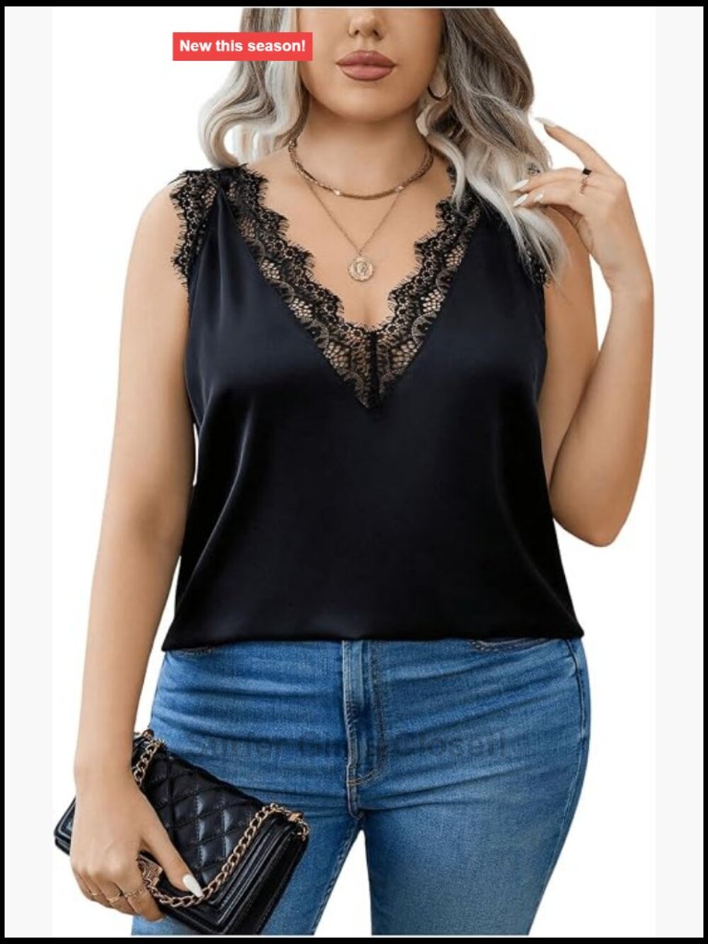Plus Size Sleeveless Lace Trim Tank Top Elegant Loose Fit